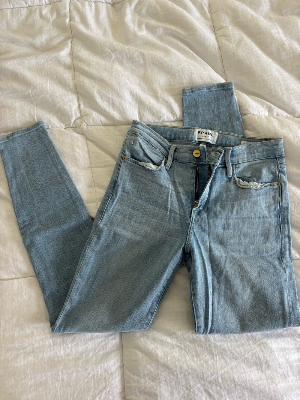 Frame Denim Pale Blue Skinny High-Rise Jeans